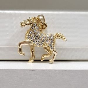 Gold Horse Pave CZ Diamond Pendant